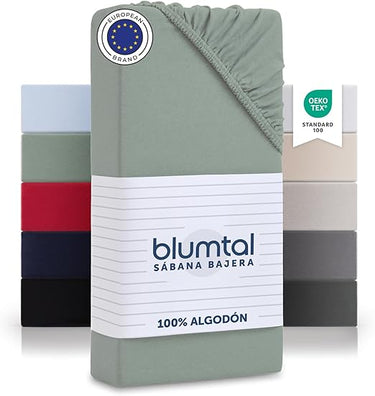 Blumtal sabana bajera algodon 90x200 cm Jersey - sabanas bajeras de 100% algodon - sujeta sabanas bajeras certificada OEKO-TEX - sabanas 90x200 - sabana bajera 90x200 - sabanas 90 x 200 - verde verano